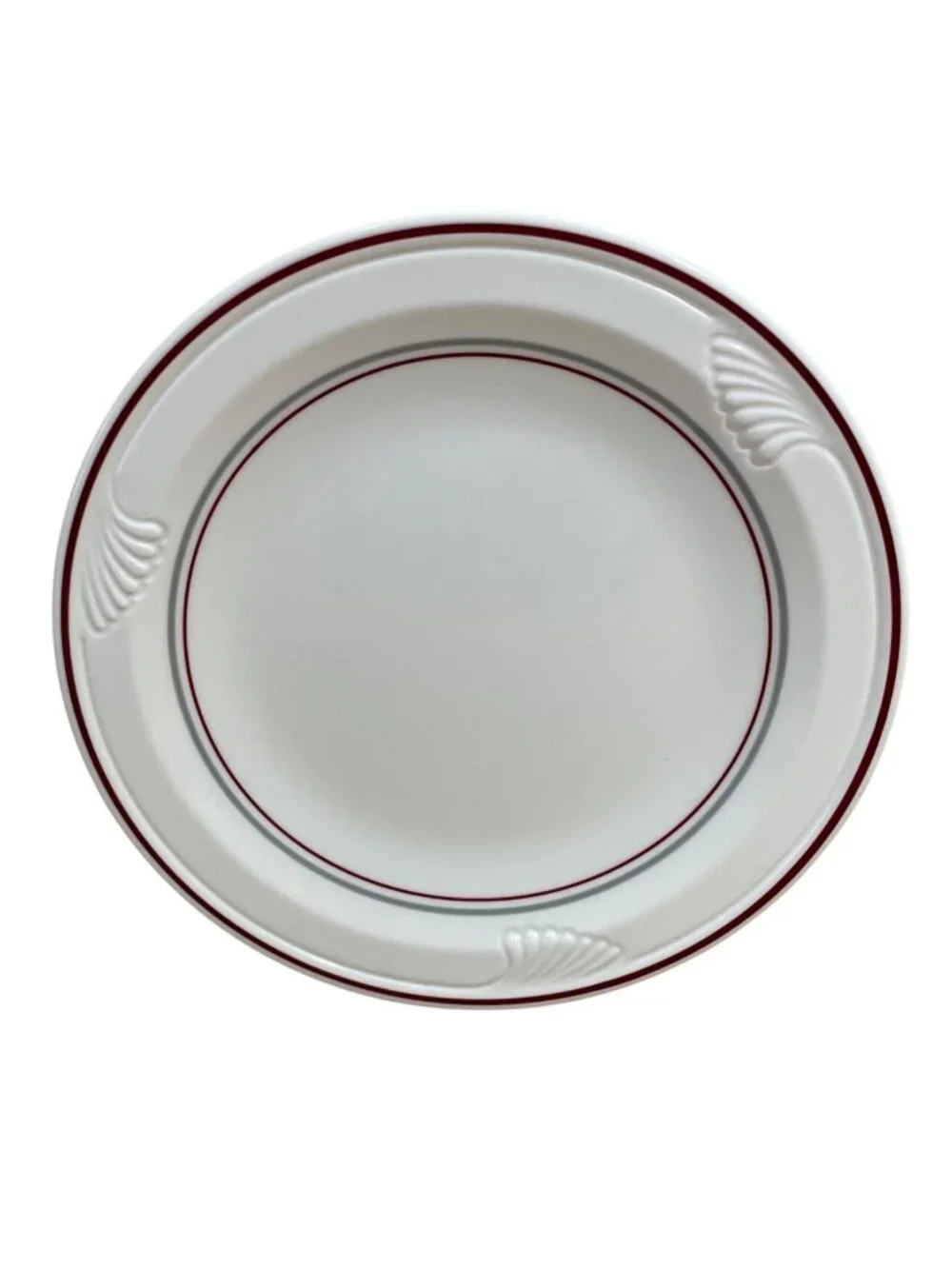 Vtg Corning Pyroceram Red Gray Bands 10-Inch Dinner Plate USA-Made Embossed